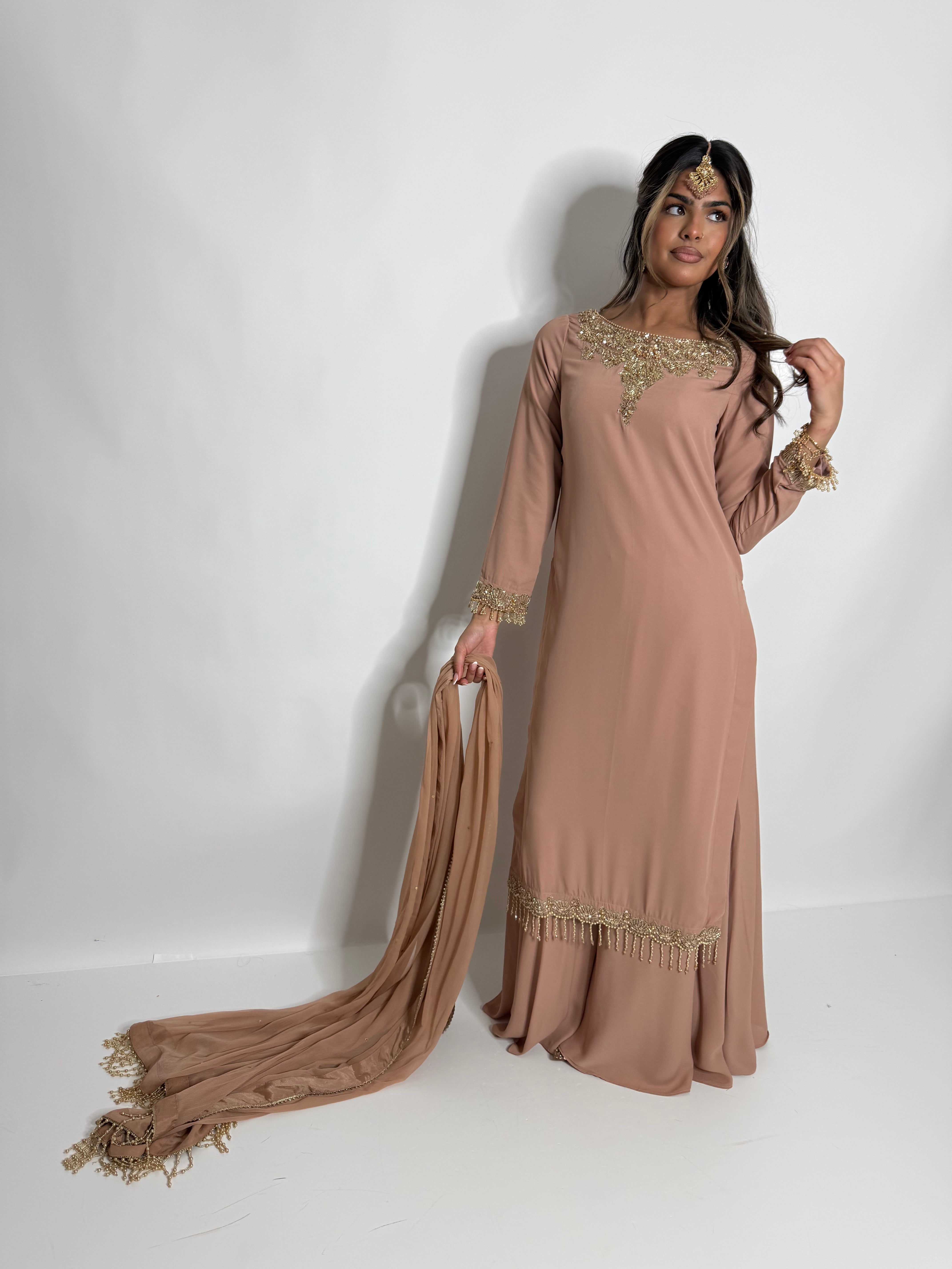 NUDE GEORGETTE SHARARA SUIT UK | THE AMAYA LUNE