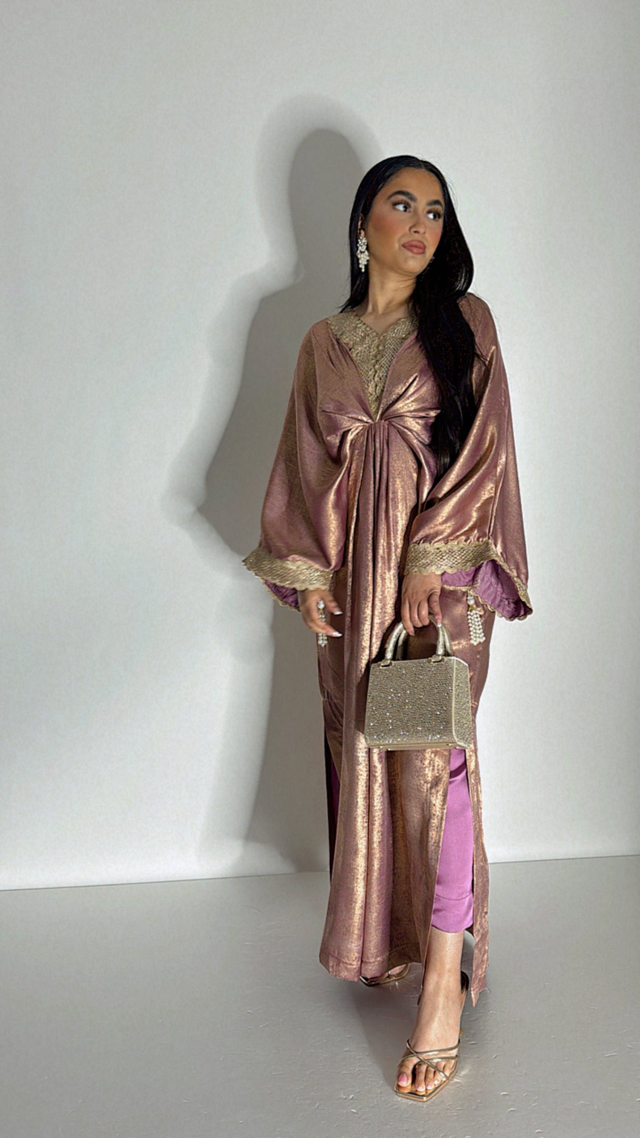 Luméva Amora | Pink Shimmer Silk Kaftan Set (2 Piece)
