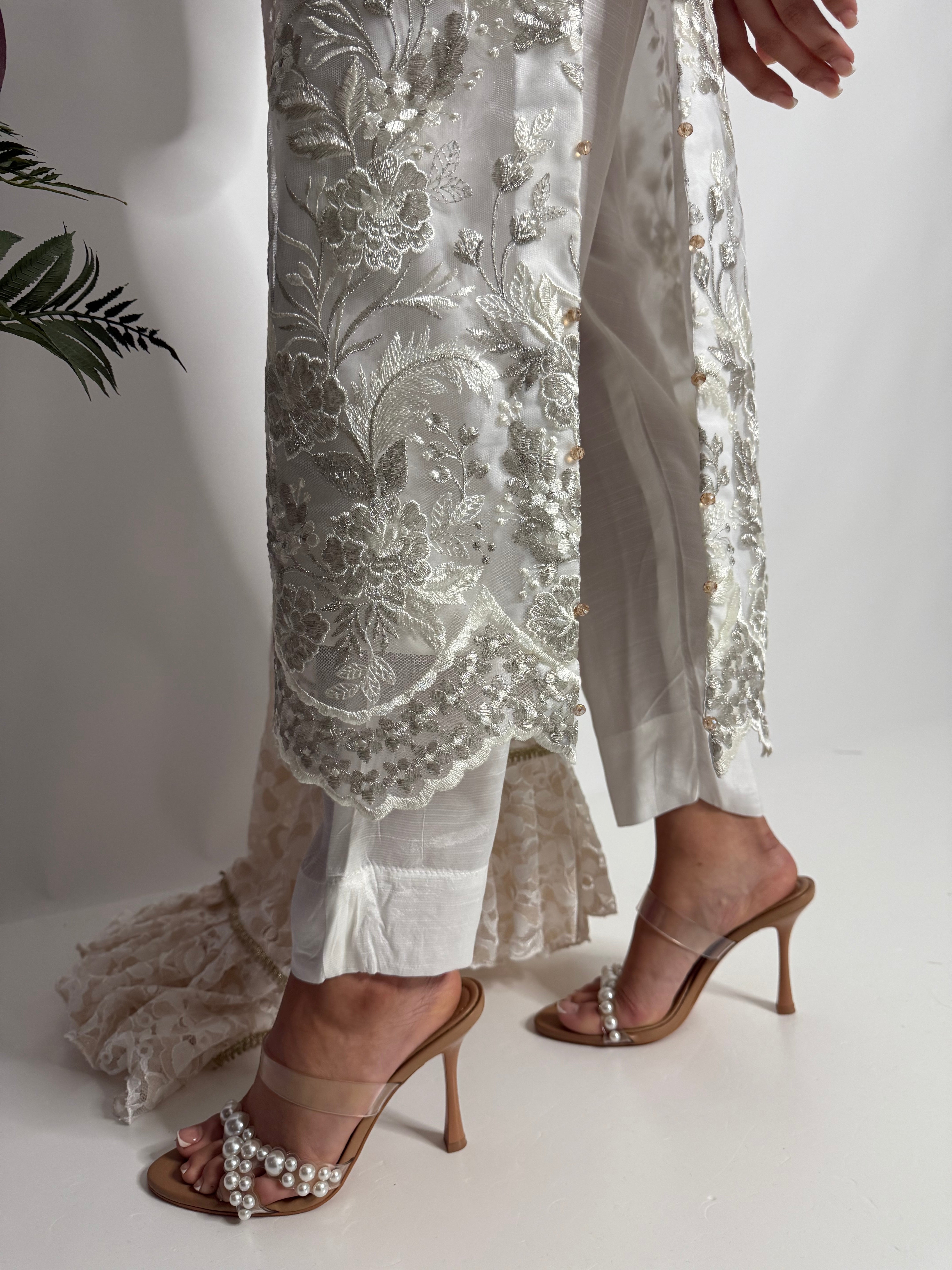 Ivory Lace Embroidered Three Piece Suit UK | The Sloane Heirloom