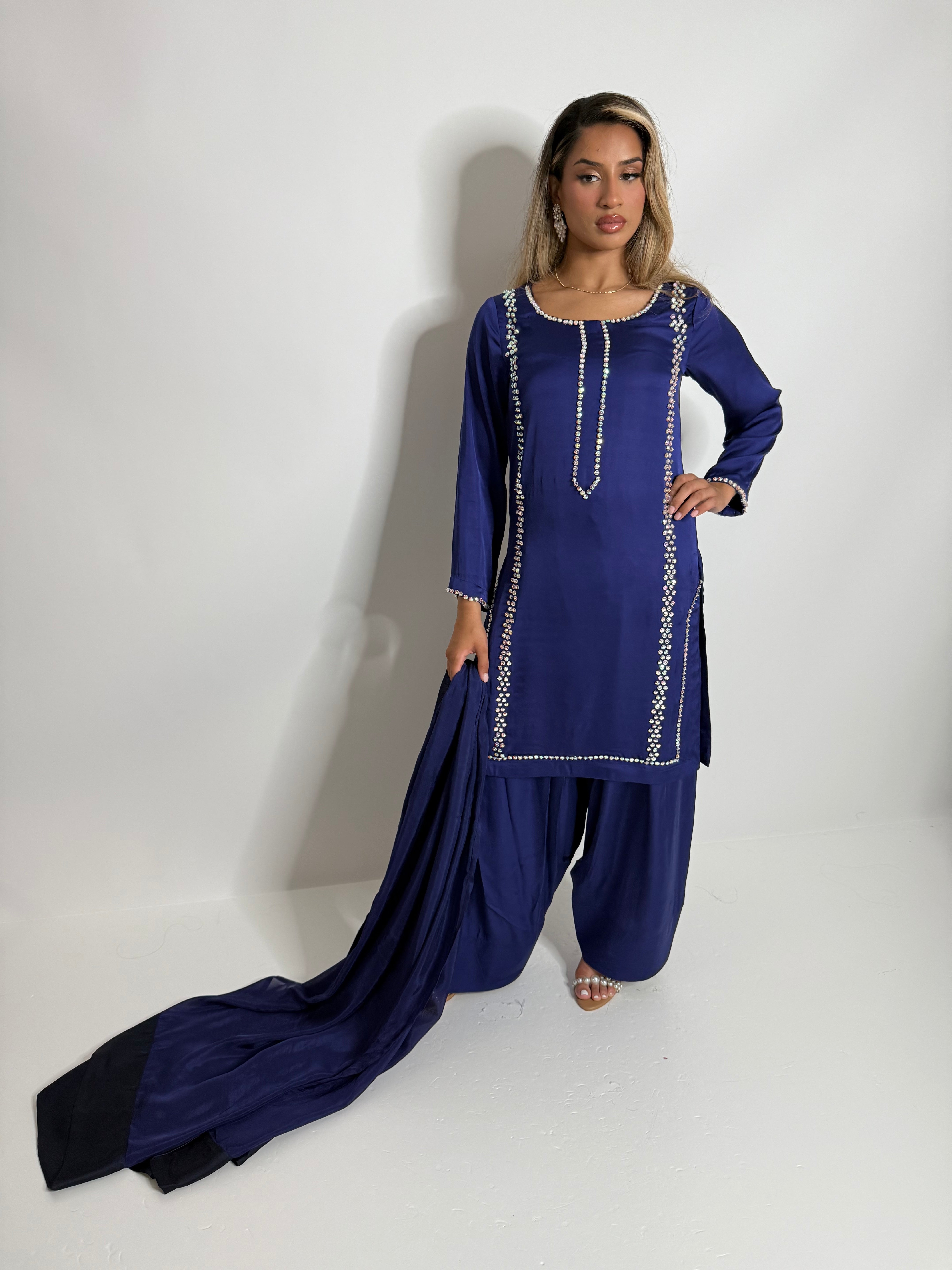 Royal Blue Silk Farshi Three Piece Suit UK | The Kensington Sapphire