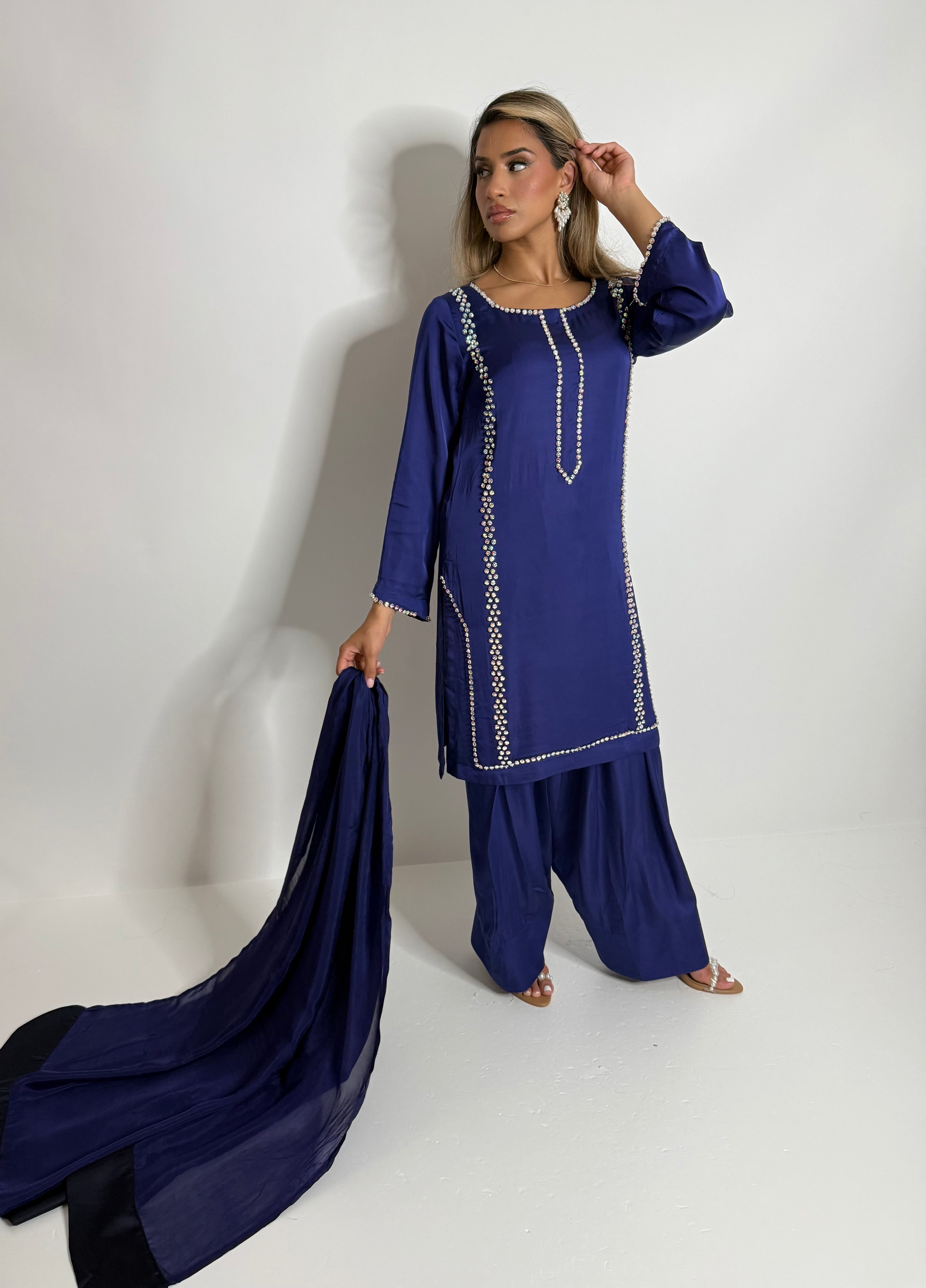 Royal Blue Silk Farshi Three Piece Suit UK | The Kensington Sapphire