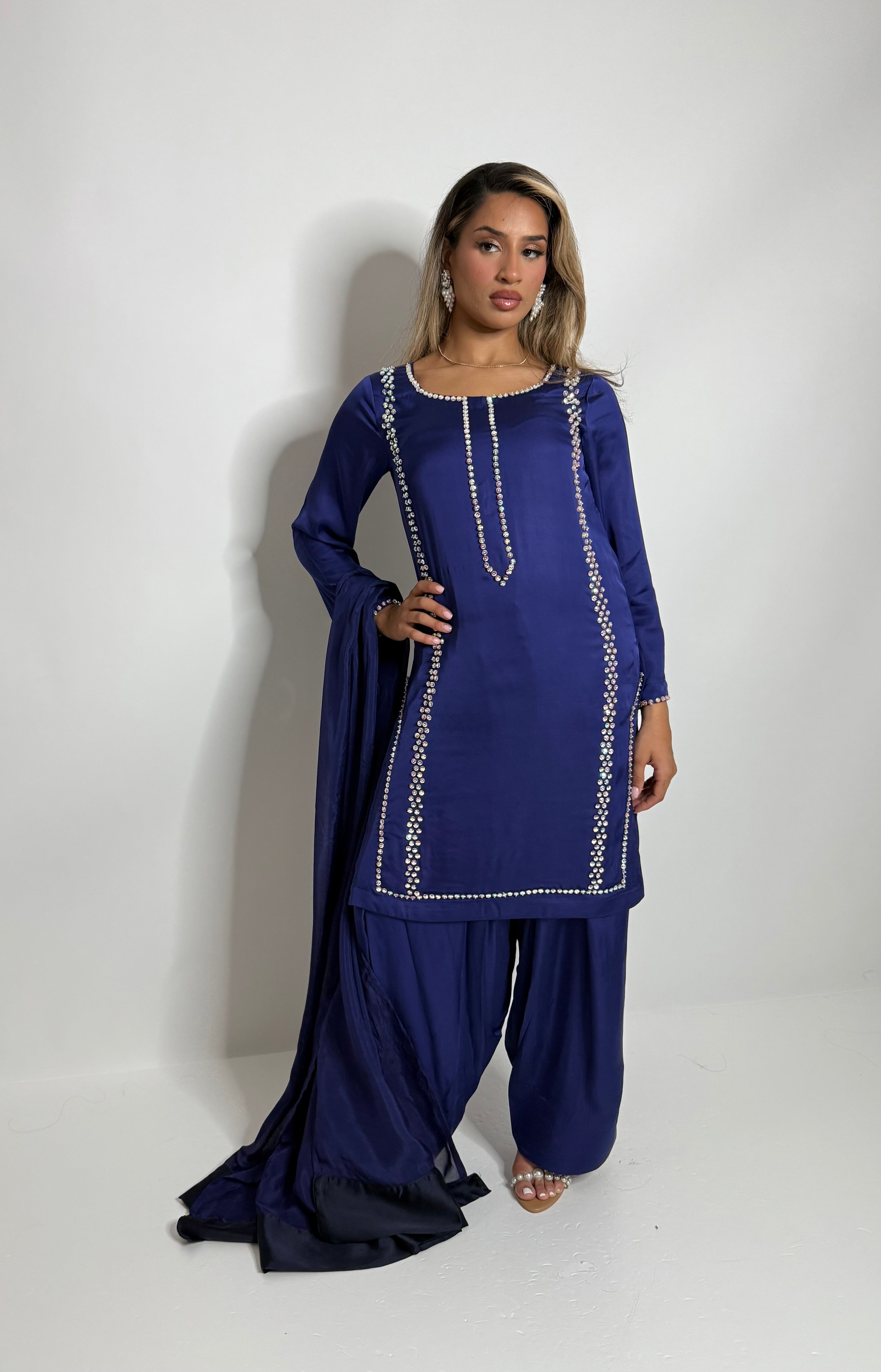 Royal Blue Silk Farshi Three Piece Suit UK | The Kensington Sapphire