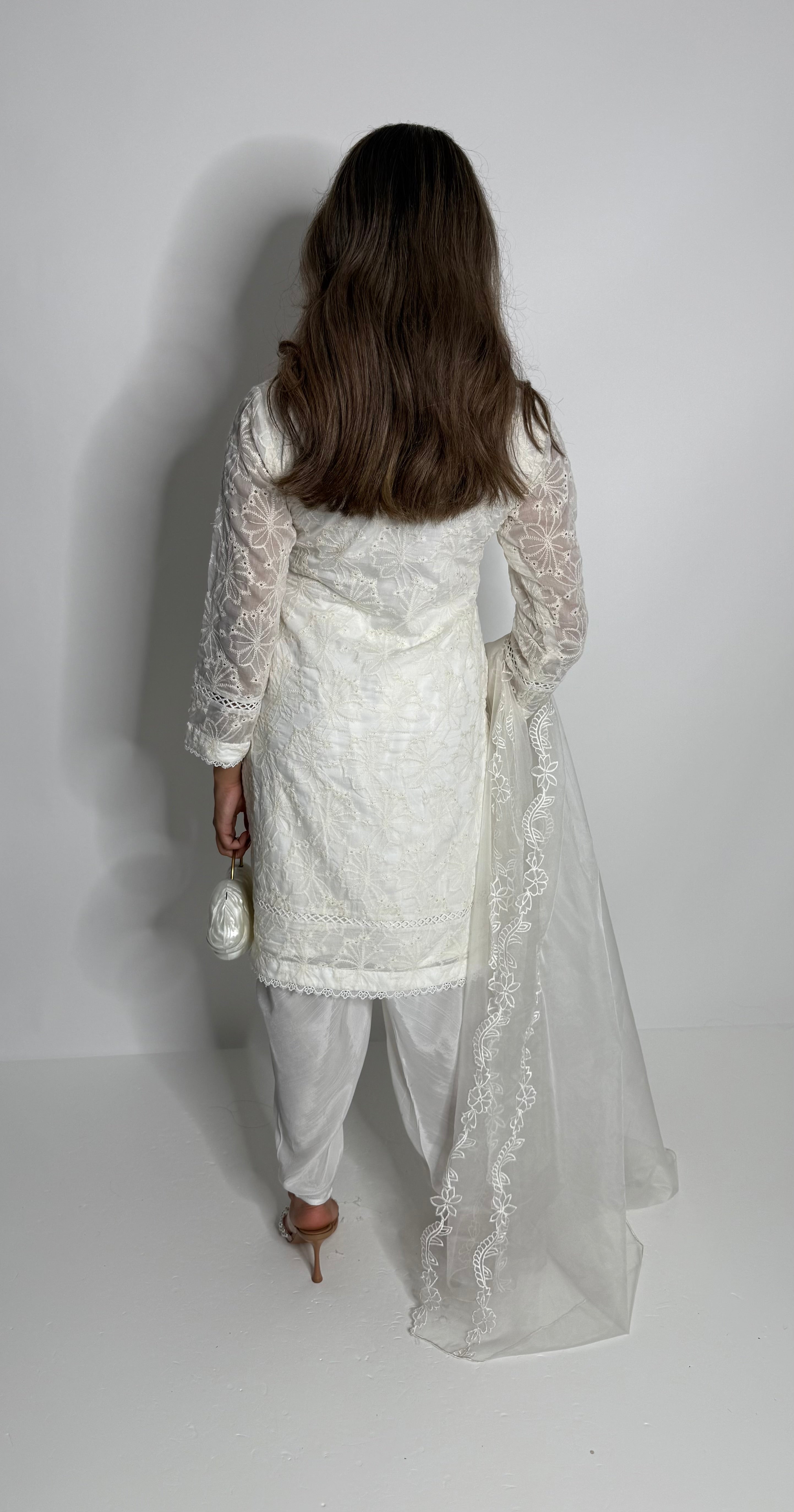 White Chikankari Three Piece Suit UK | The Belgravia Blanc