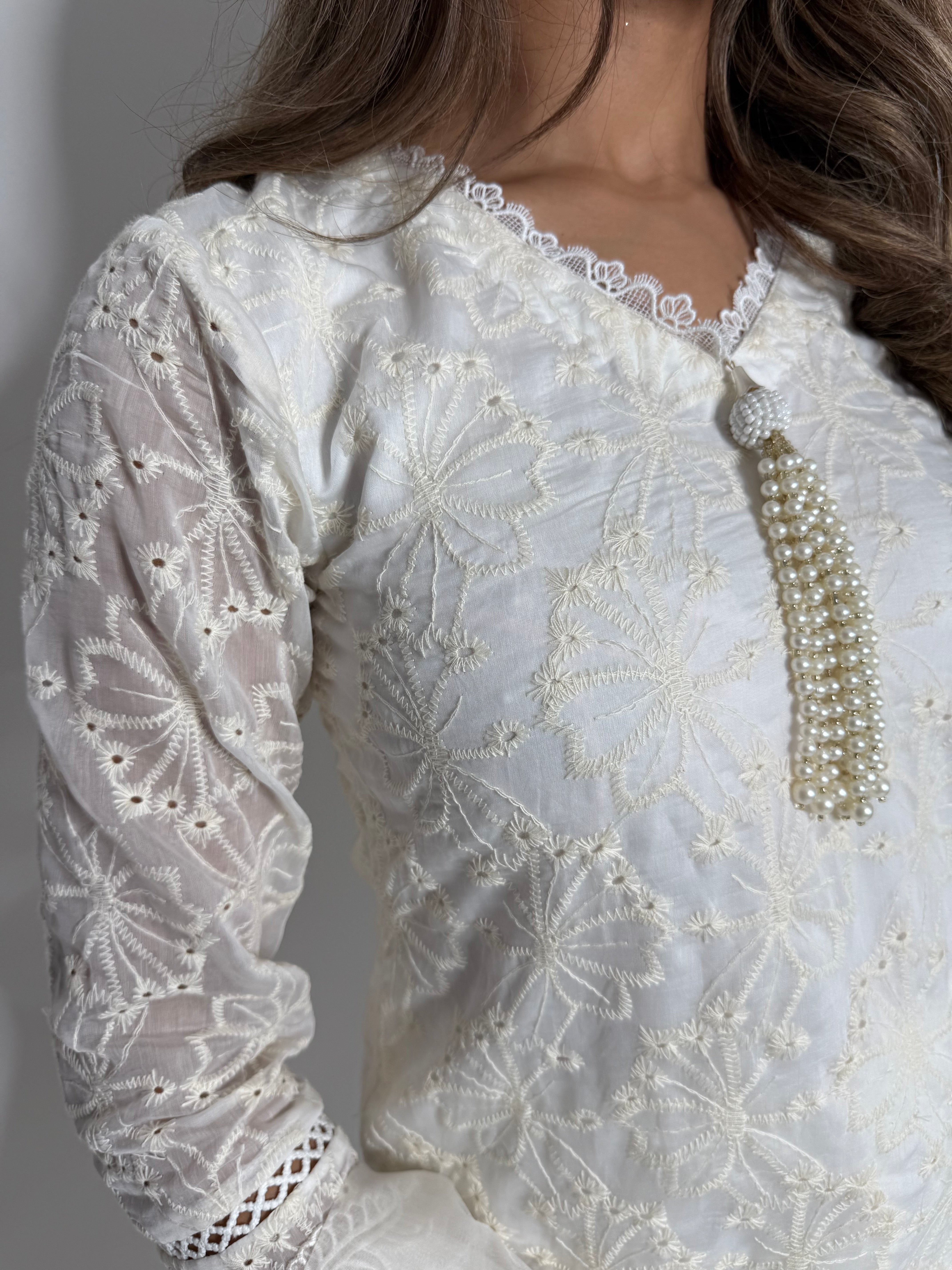 White Chikankari Three Piece Suit UK | The Belgravia Blanc