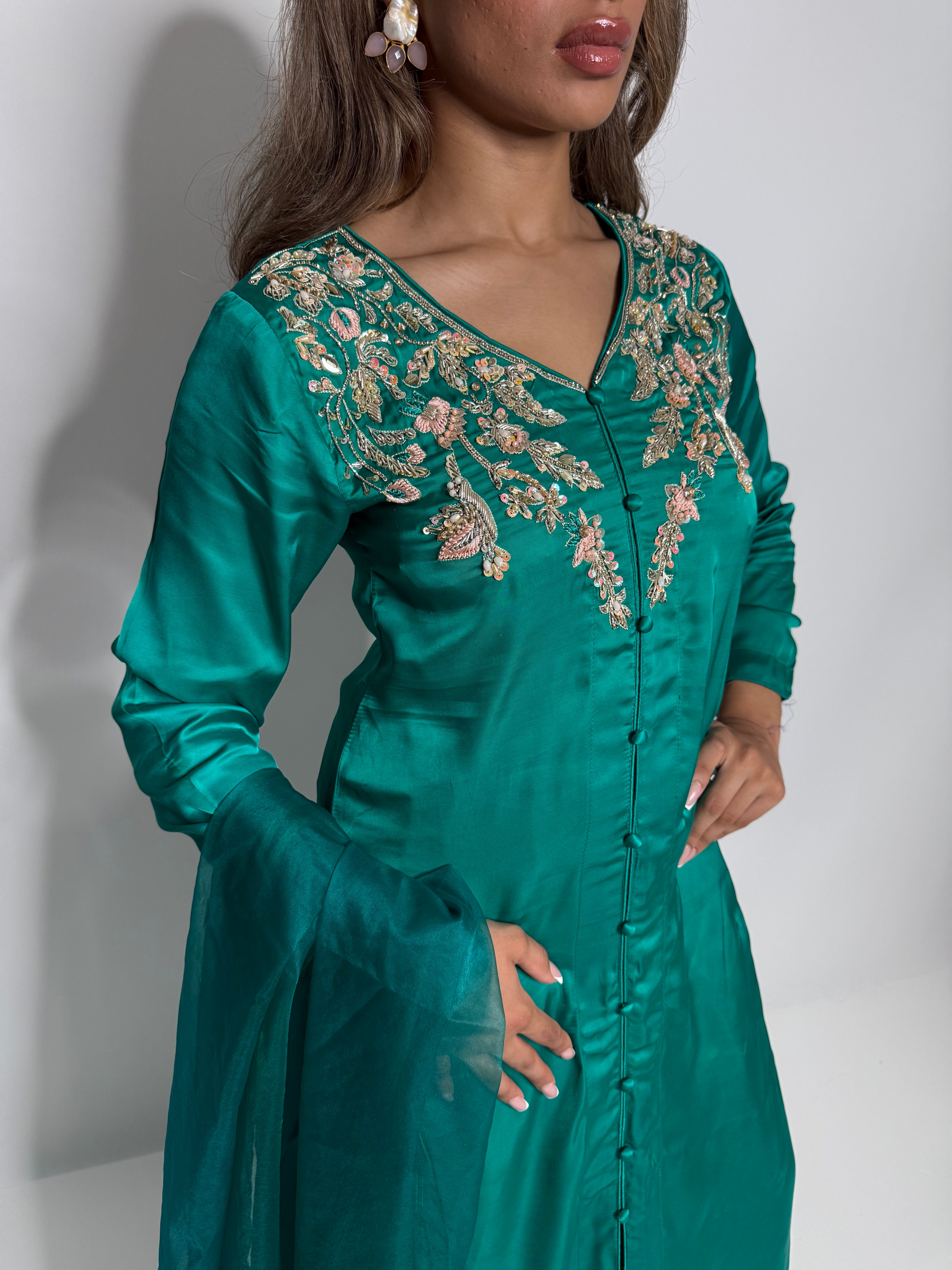 Emerald Silk Farshi Three Piece Suit UK | The Mayfair Emerald