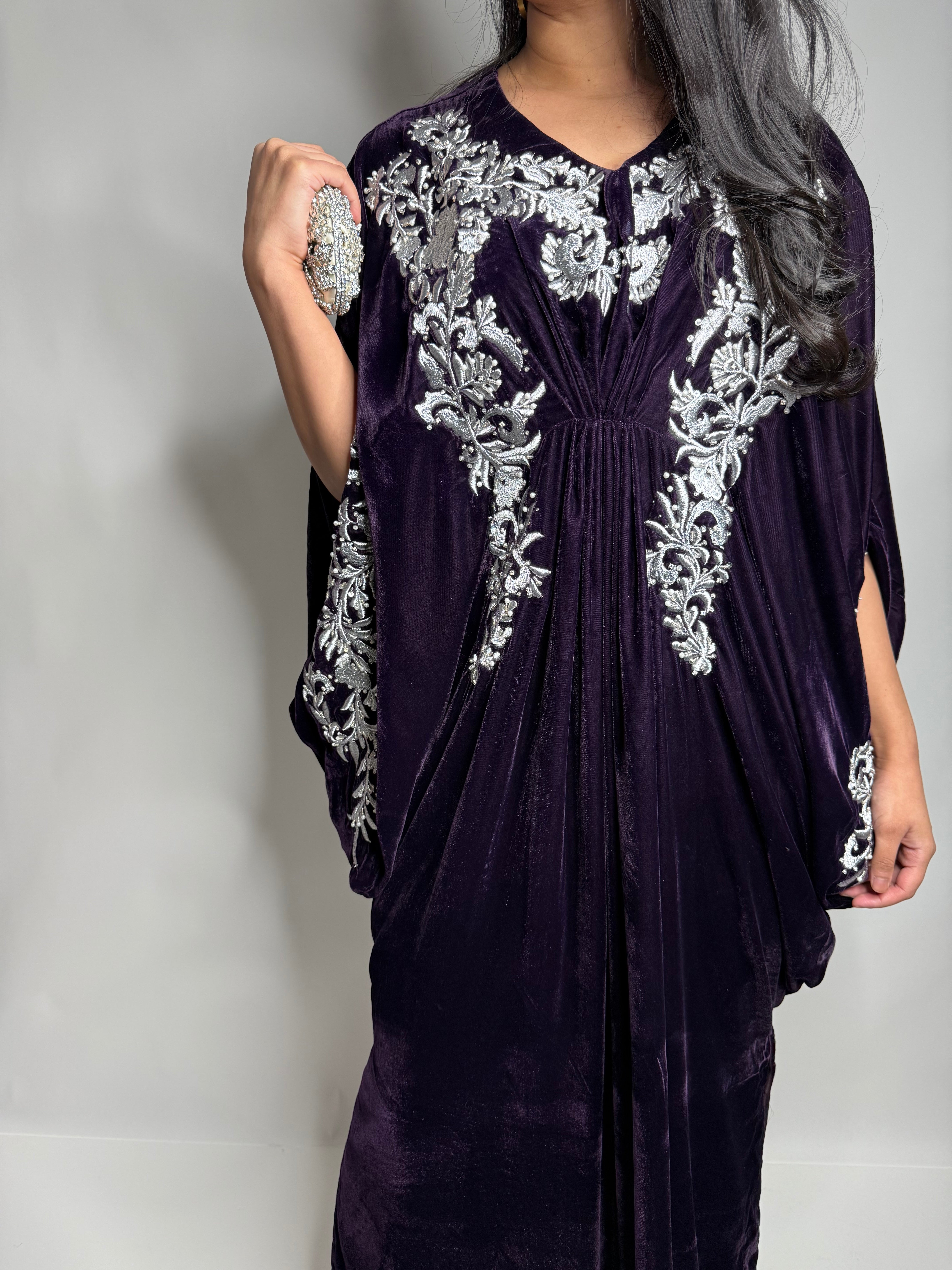Aubergine Velvet Kaftan Set UK | The Knightsbridge Aubergine
