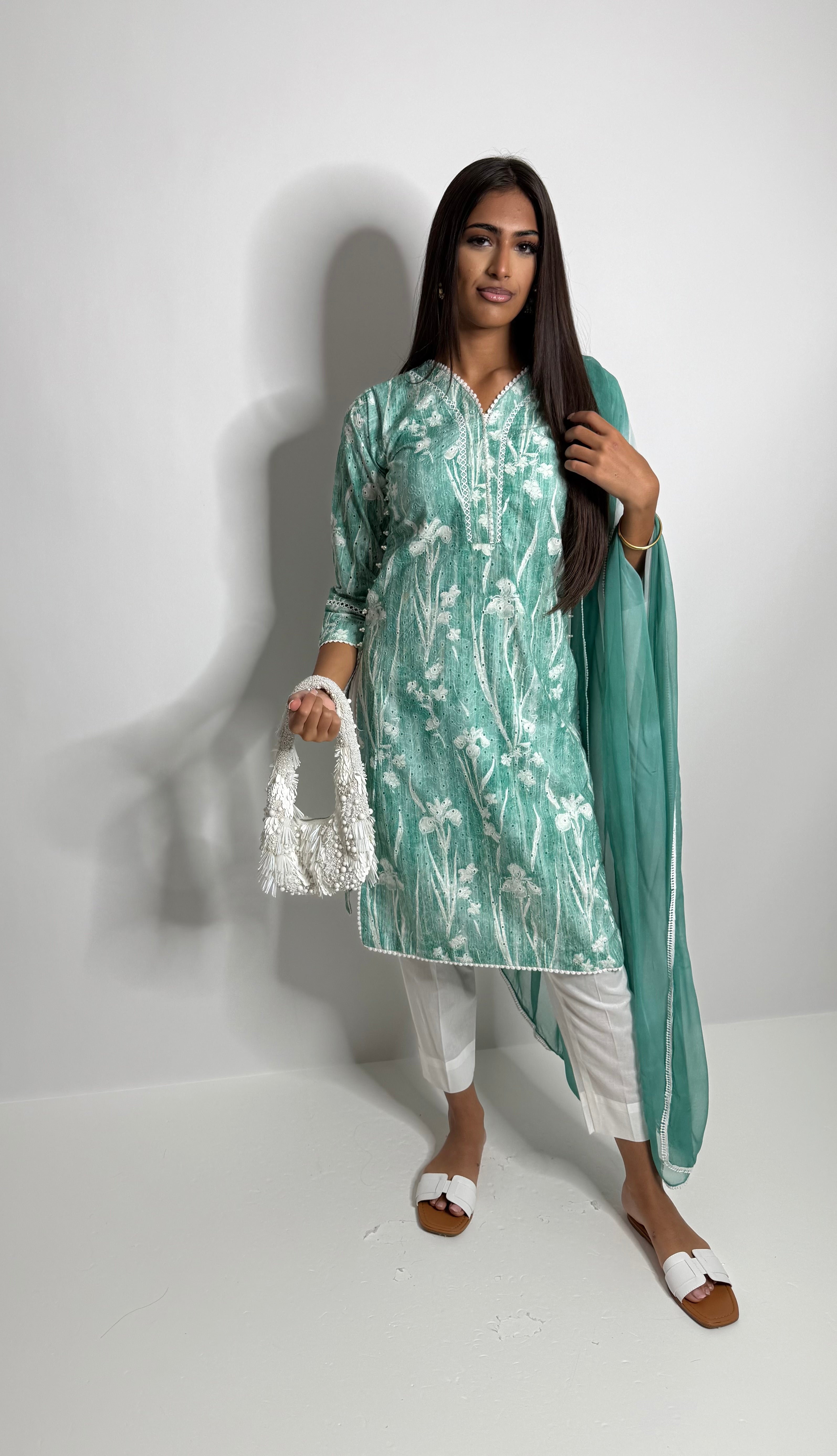 Serena Mint | Casual Kameez 3 Piece Set