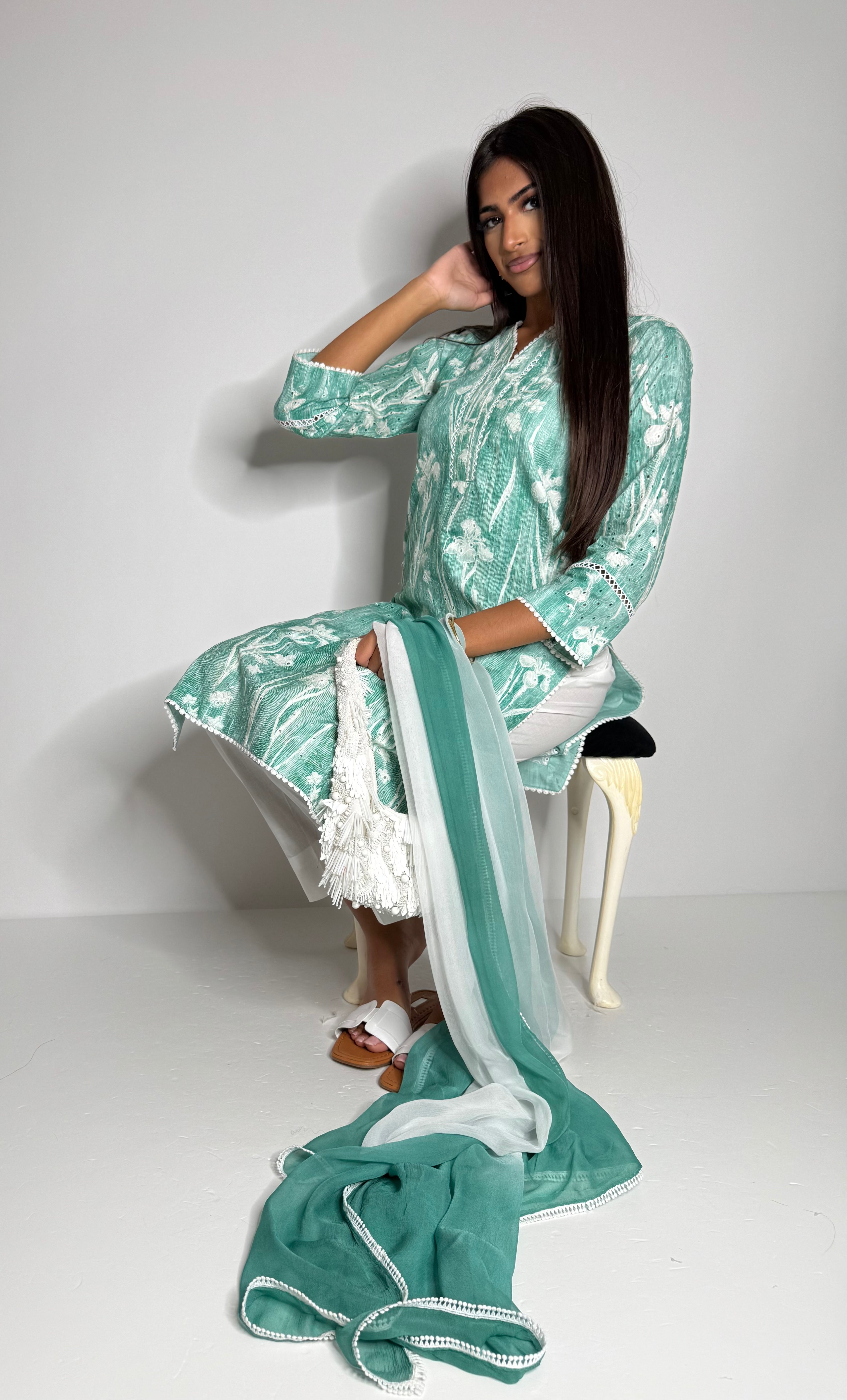 Serena Mint | Casual Kameez 3 Piece Set