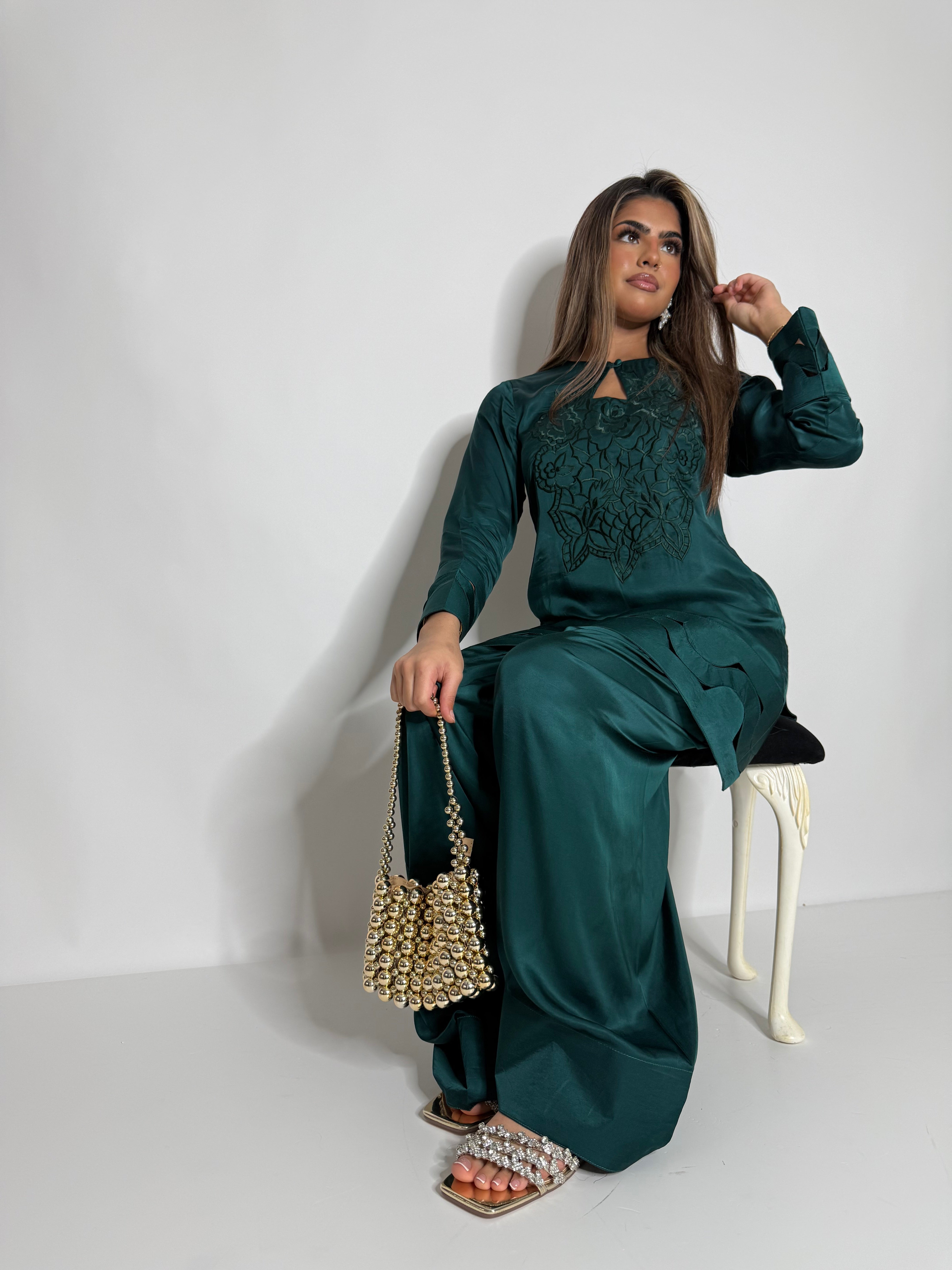 Emerald silk farshi style trousers UK