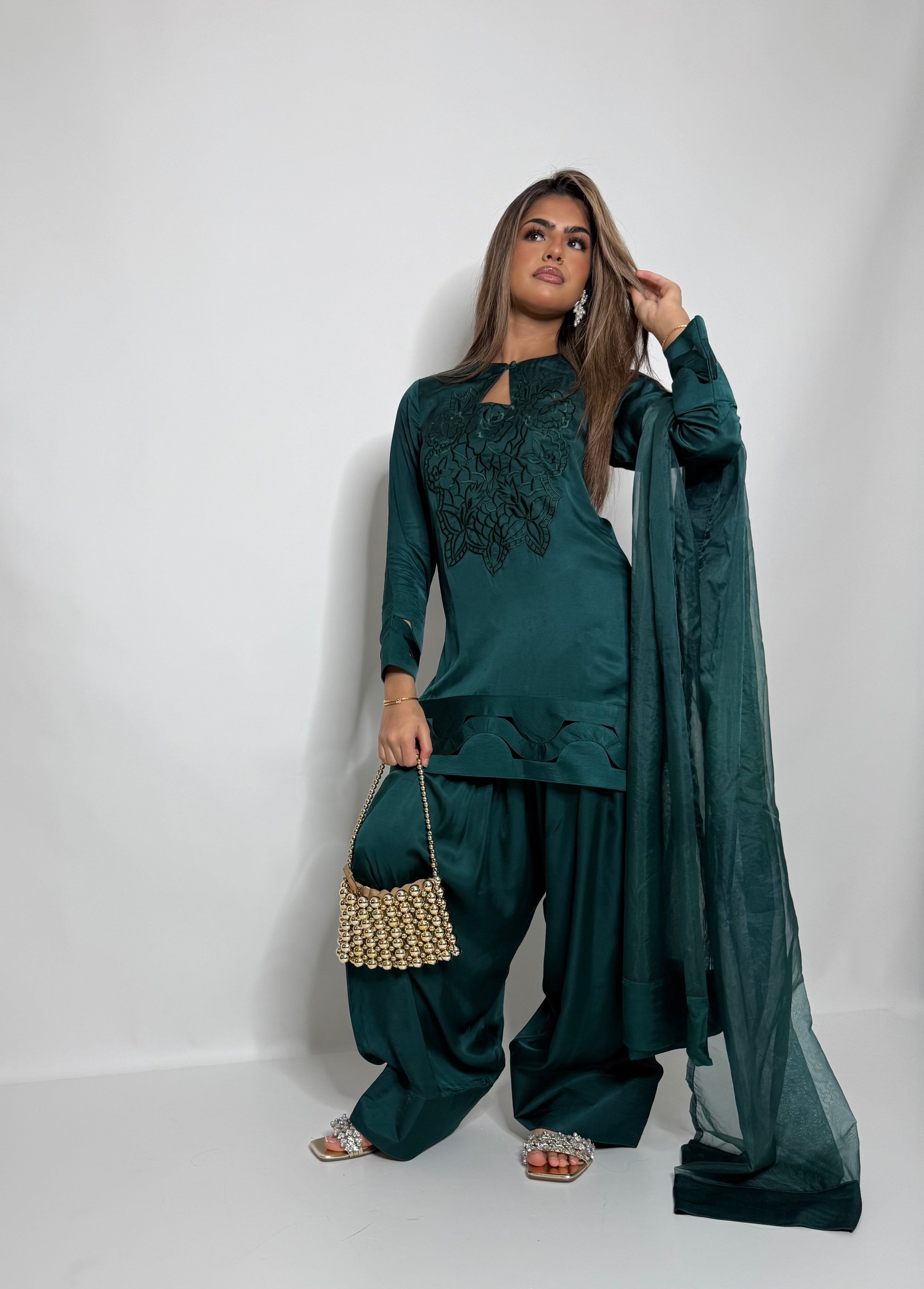 Emerald silk farshi three piece suit UK
