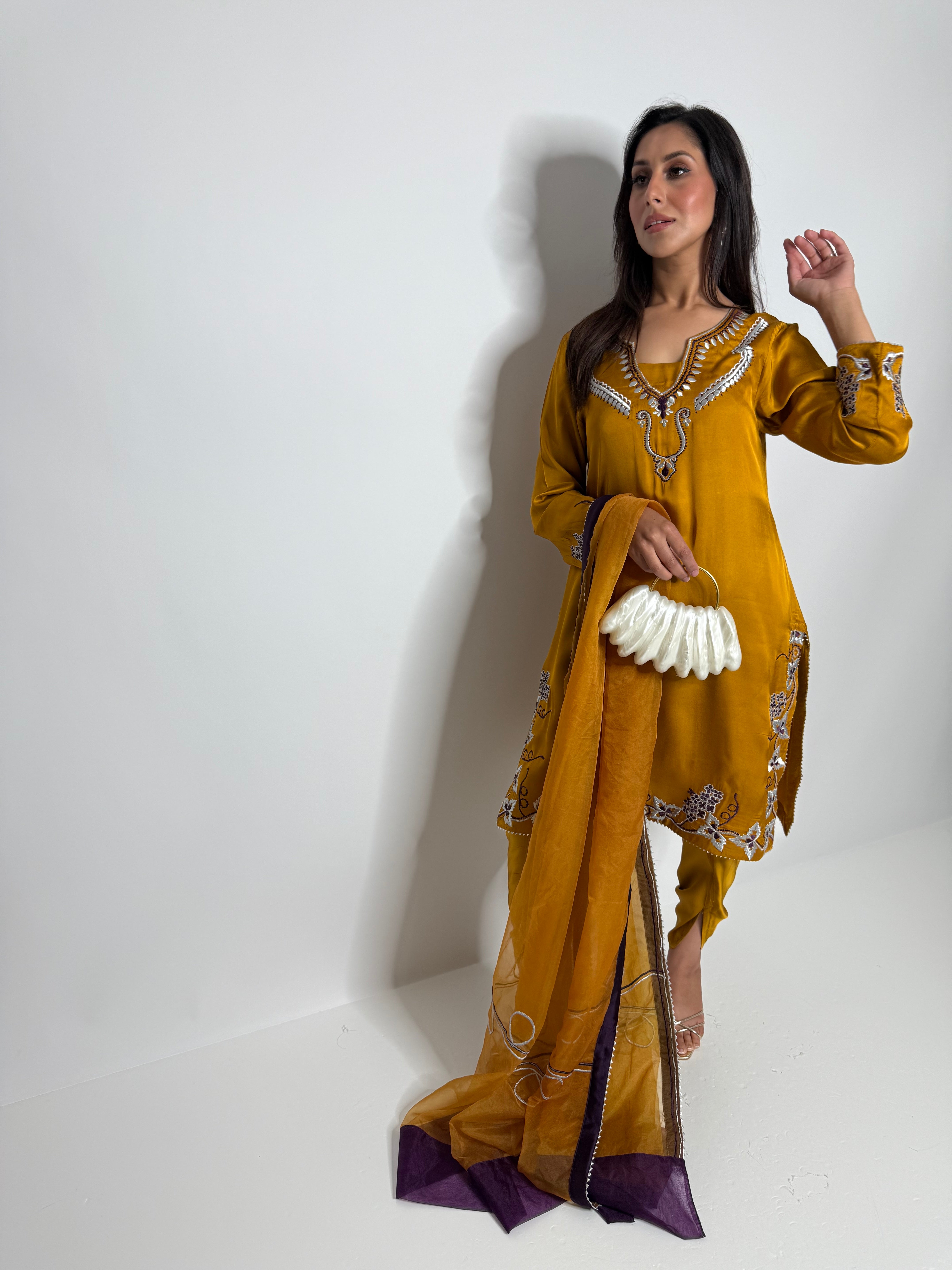 Mustard silk Pakistani Eid outfit UK
