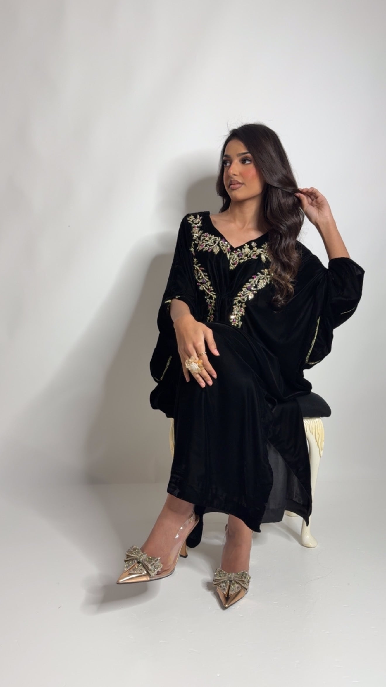 Black velvet Eid evening kaftan UK
