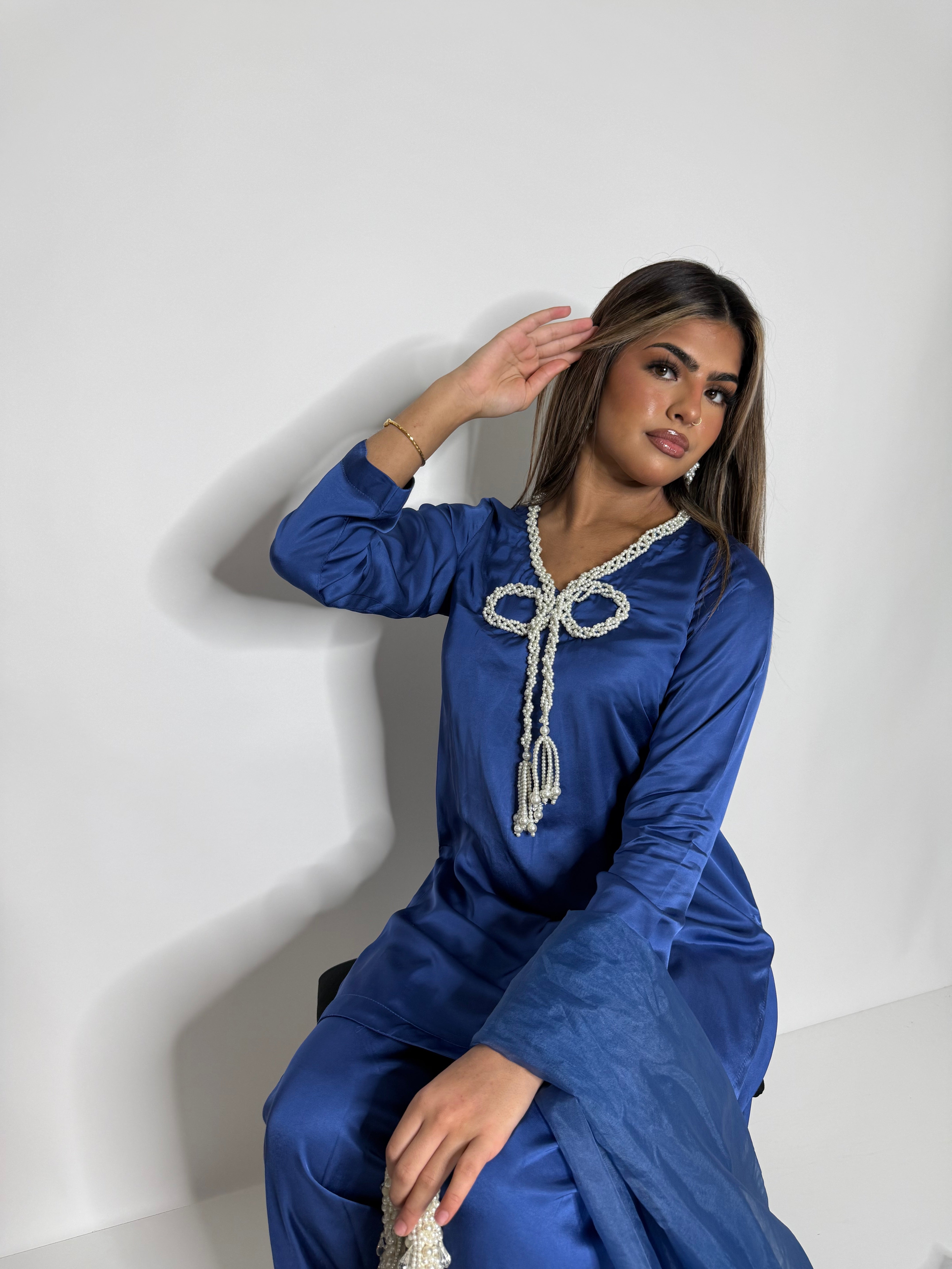 Bow neckline detail on silk kameez